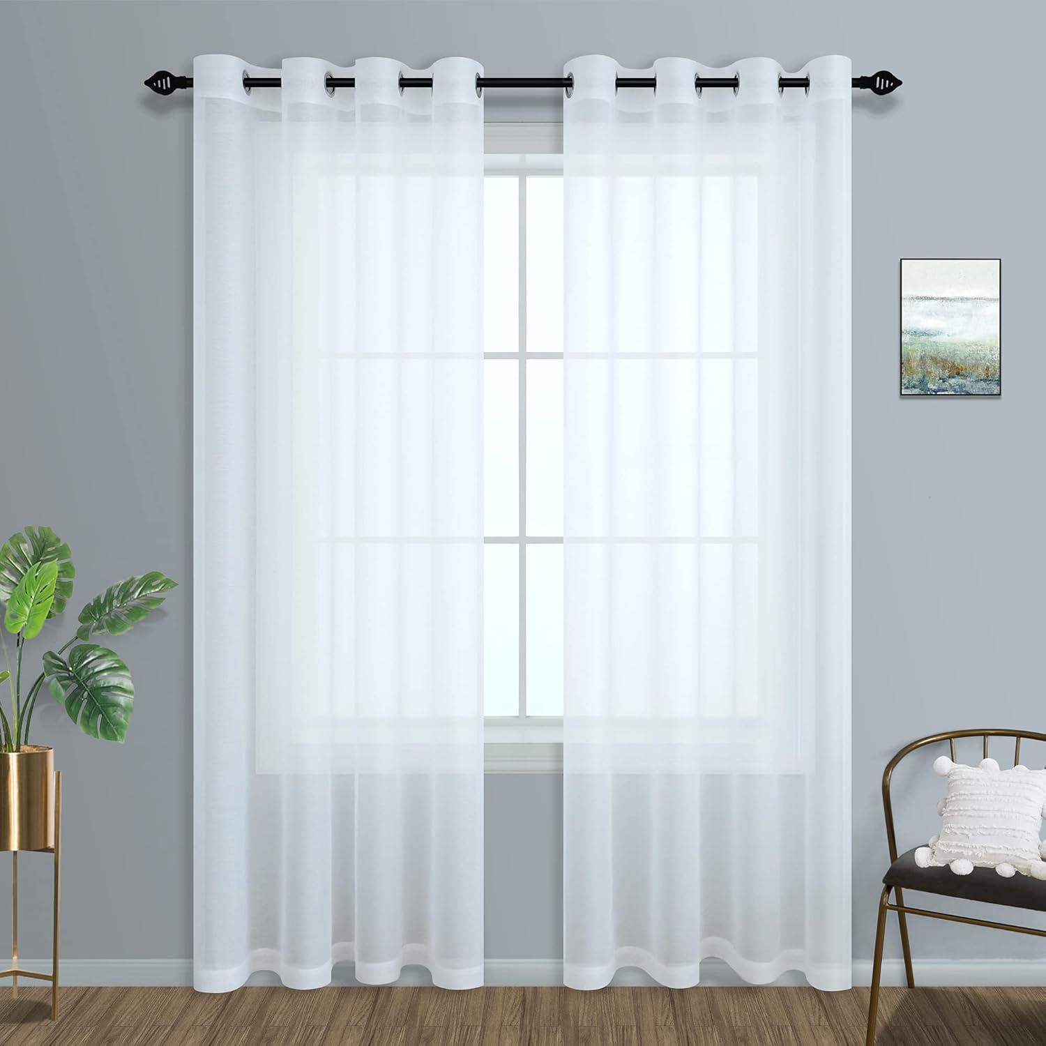 Pair of White Sheer Curtains for Living Room Bedroom Custom Length