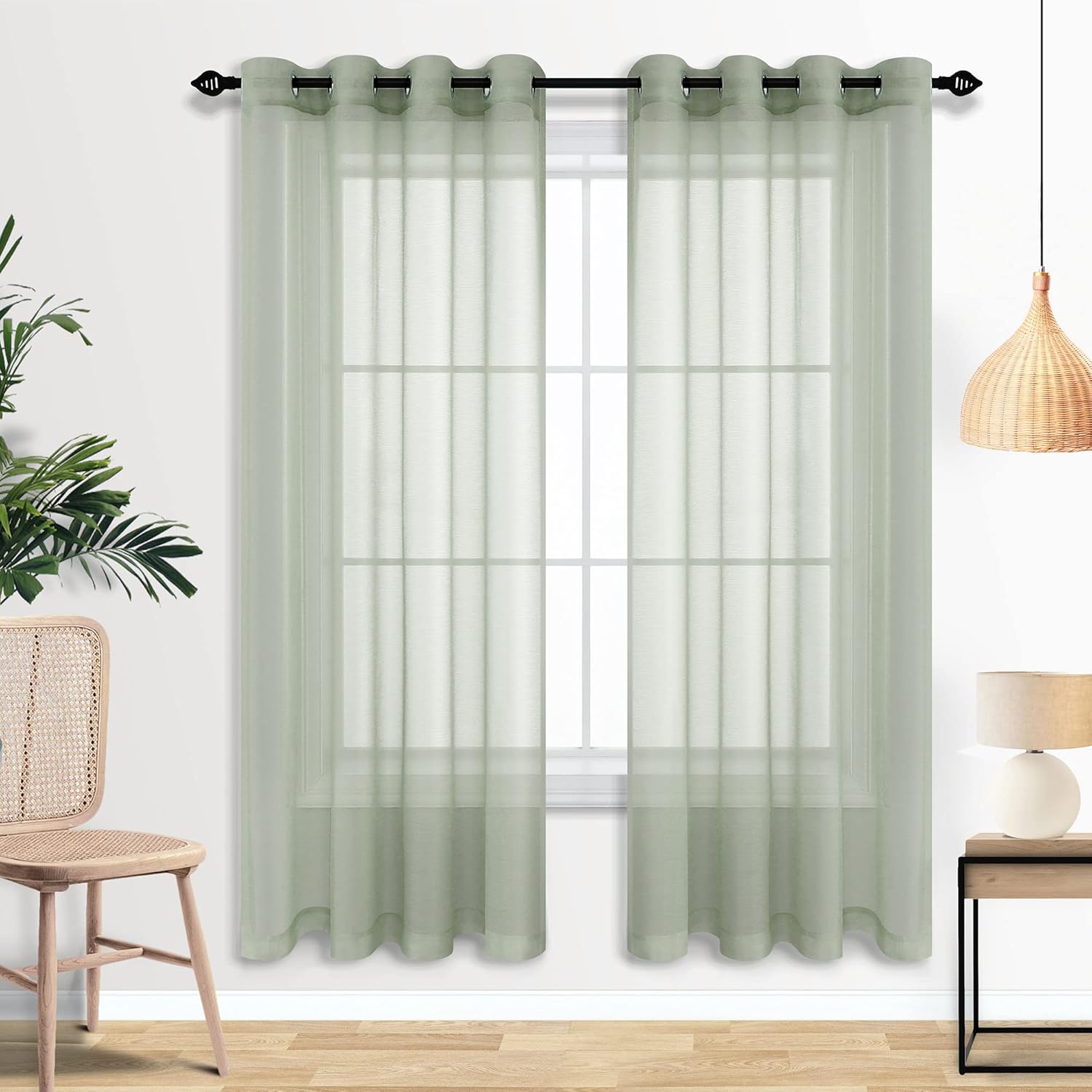 Pair of Sage Green Sheer Curtains for Living Room Bedroom Custom Length