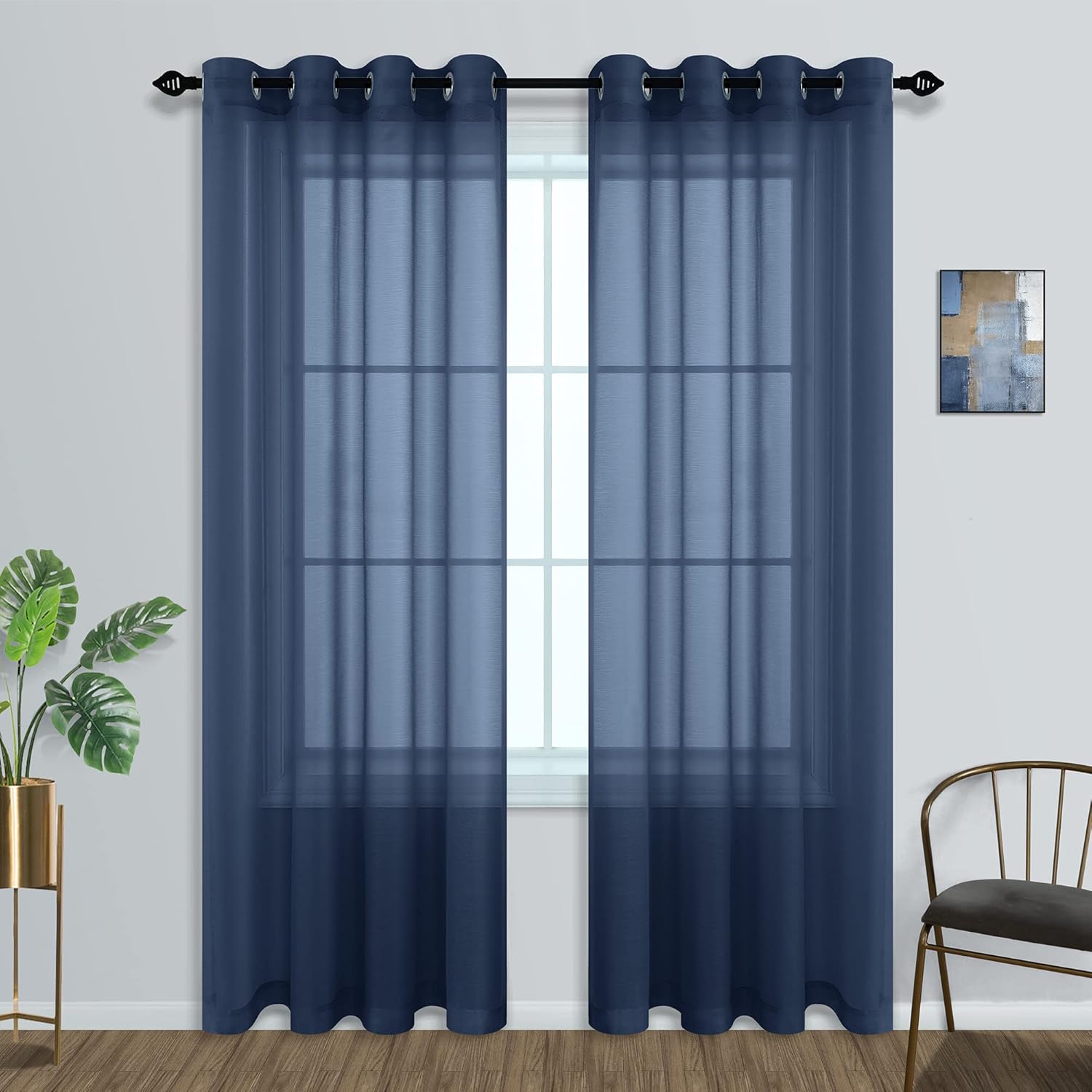 Pair of Navy Blue Curtains for Living Room Bedroom Custom Length