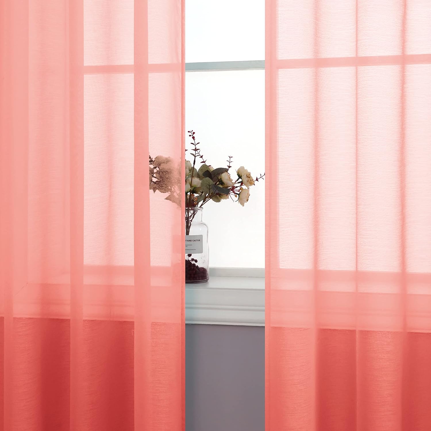 Pair of Dusty Coral Sheer Curtains for Living Room Bedroom Custom Length