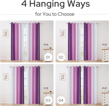 Pair of 2 Shaded Curtains Purple Ombre (Gradient Room Darkening Thermal Insulated Energy Saving Grommet Drapes for Living Room/Bedroom)