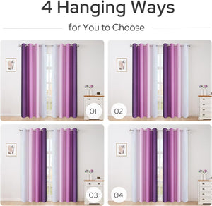 Pair of 2 Shaded Curtains Purple Ombre (Gradient Room Darkening Thermal Insulated Energy Saving Grommet Drapes for Living Room/Bedroom)