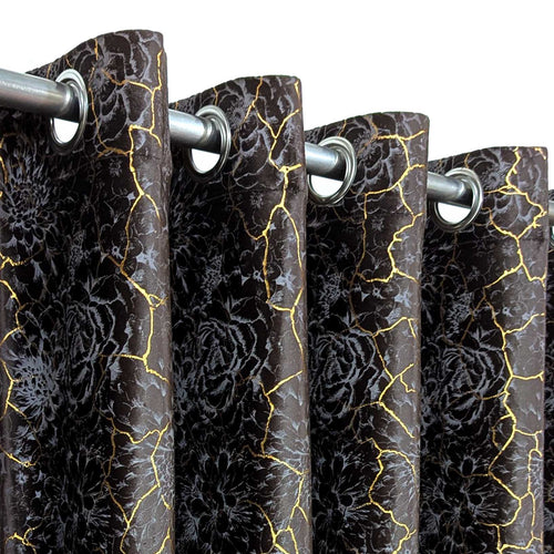 Golden Textured Velvet Curtain Brown