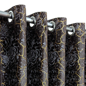 Golden Textured Velvet Curtain Brown