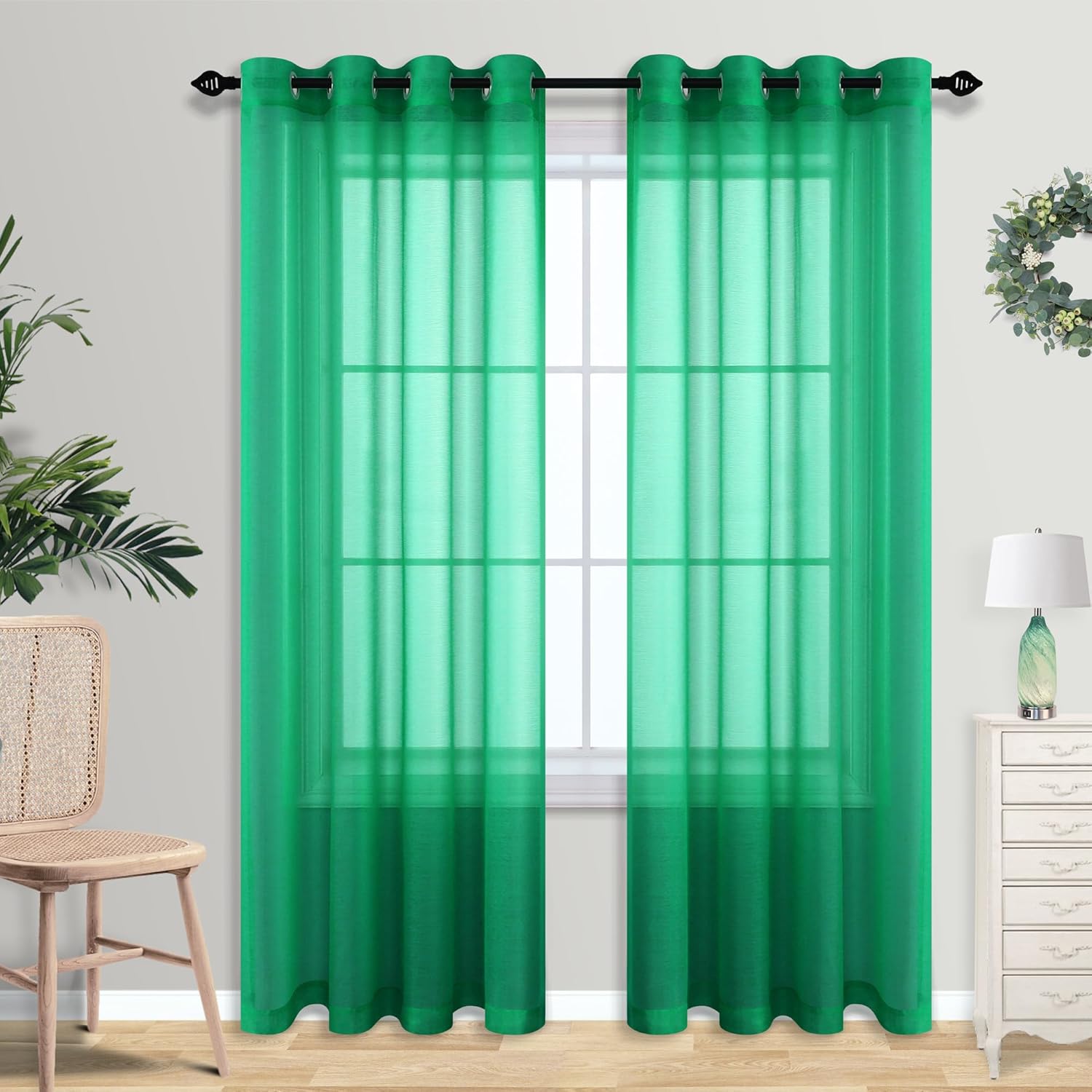 Pair of Green Curtains for Living Room Bedroom Custom Length