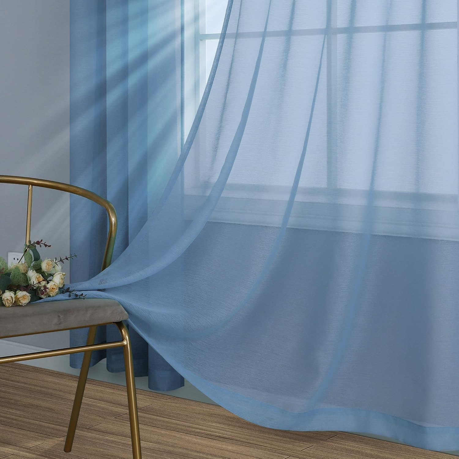 Pair of Dusty Blue Sheer Curtains for Living Room Bedroom Custom Length