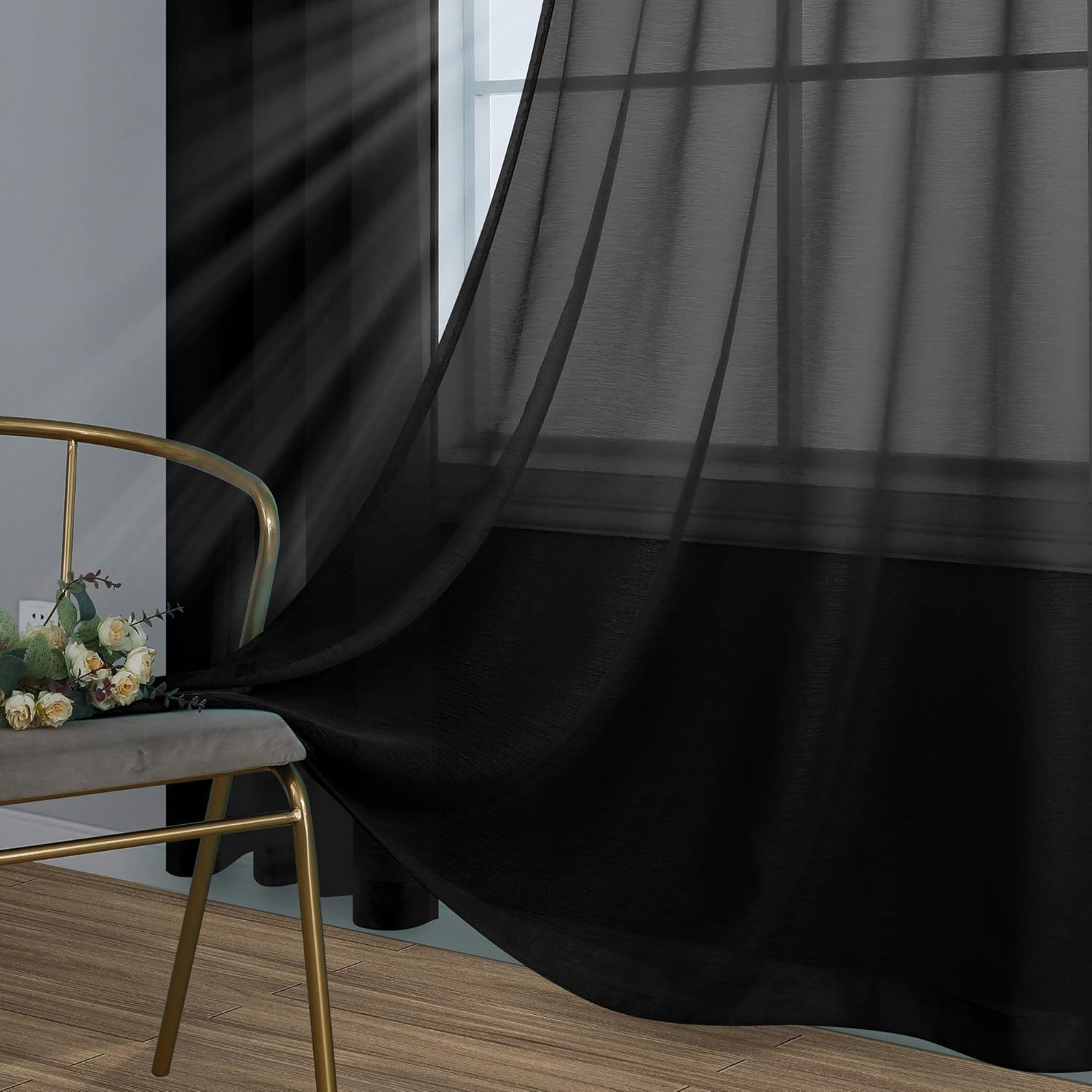 Pair of Black Curtains for Living Room Bedroom Custom Length