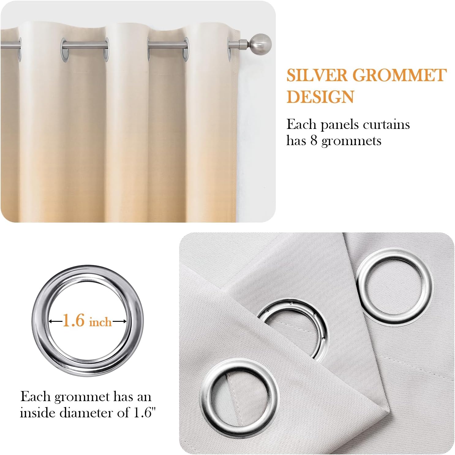 Pair of 2 Shaded Curtains Gold Ombre (Gradient Room Darkening Thermal Insulated Energy Saving Grommet Drapes for Living Room/Bedroom)