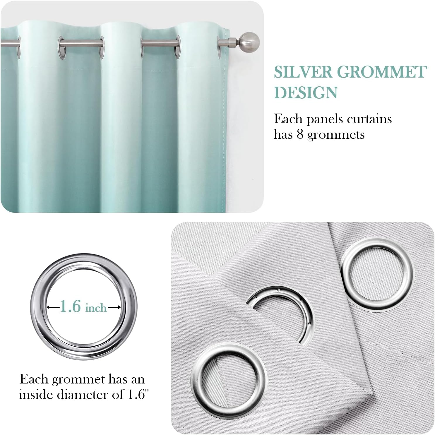 Pair of 2 Shaded Curtains Teal Ombre (Gradient Room Darkening Thermal Insulated Energy Saving Grommet Drapes for Living Room/Bedroom)