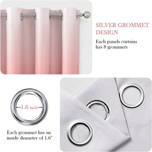 Pair of 2 Shaded Curtains Pink Ombre (Gradient Room Darkening Thermal Insulated Energy Saving Grommet Drapes for Living Room/Bedroom)