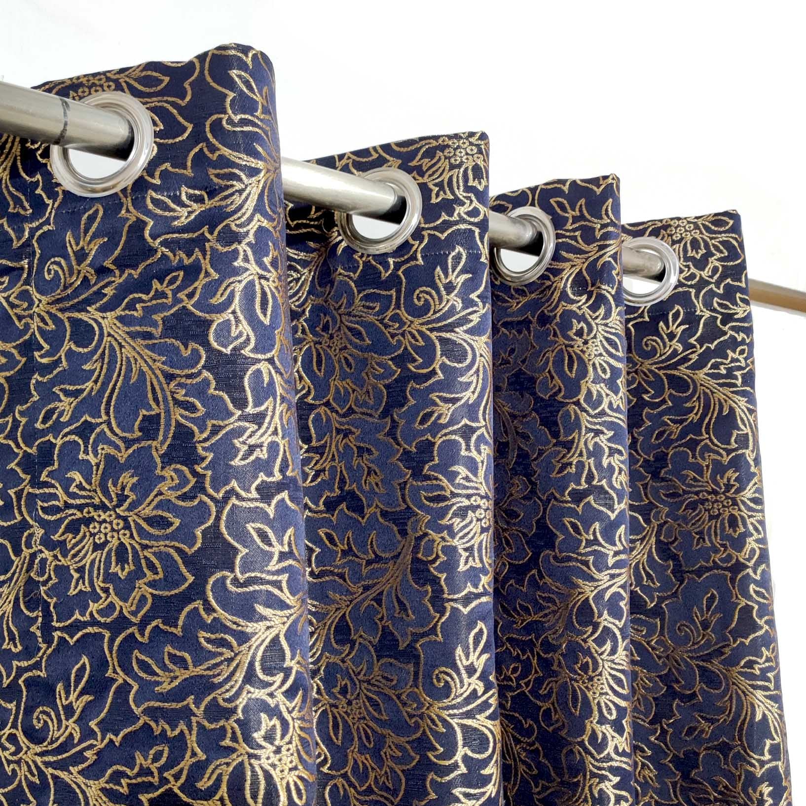 Thick Viscose Curtain Golden on Blue Base