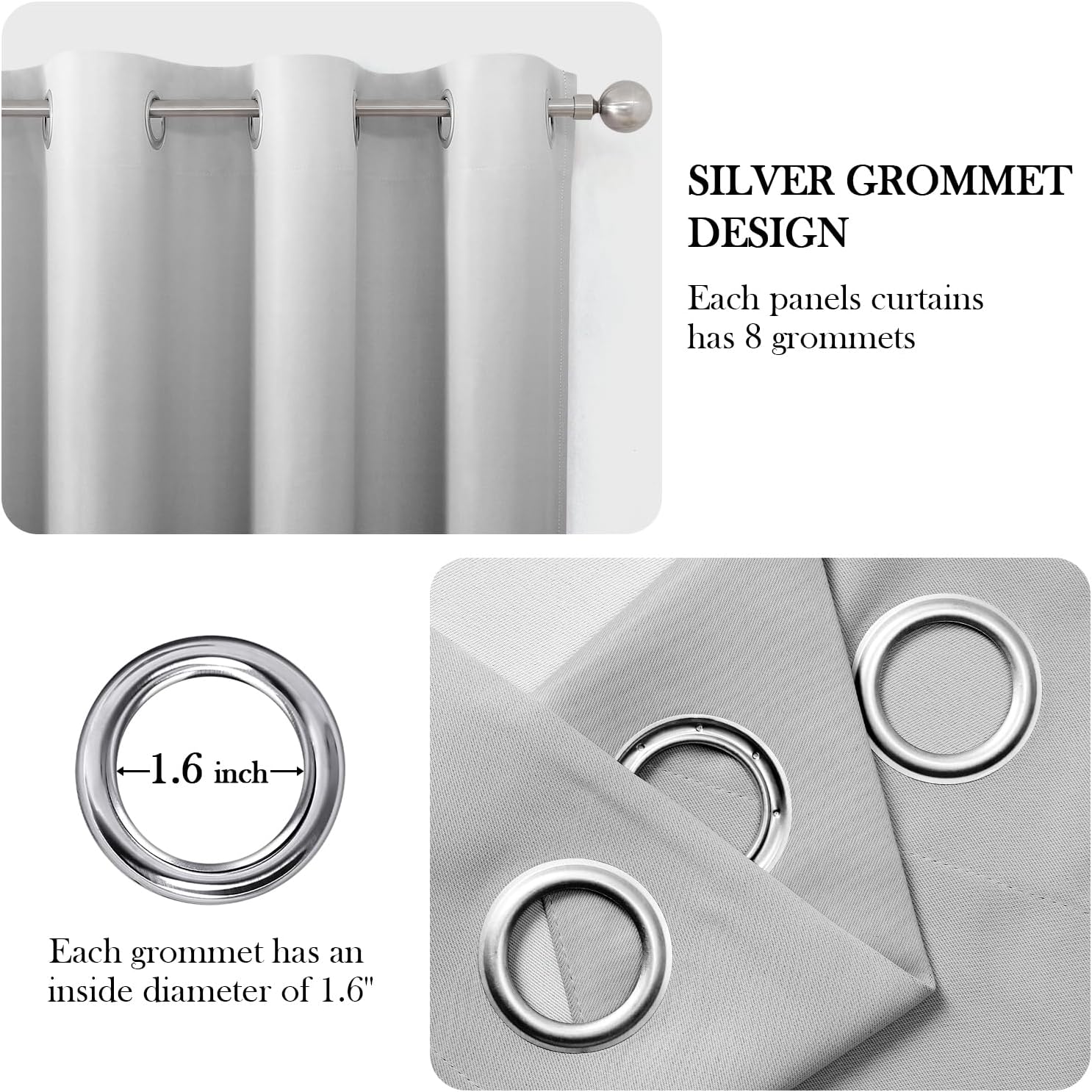 Pair of 2 Shaded Curtains Grey Ombre (Gradient Room Darkening Thermal Insulated Energy Saving Grommet Drapes for Living Room/Bedroom)
