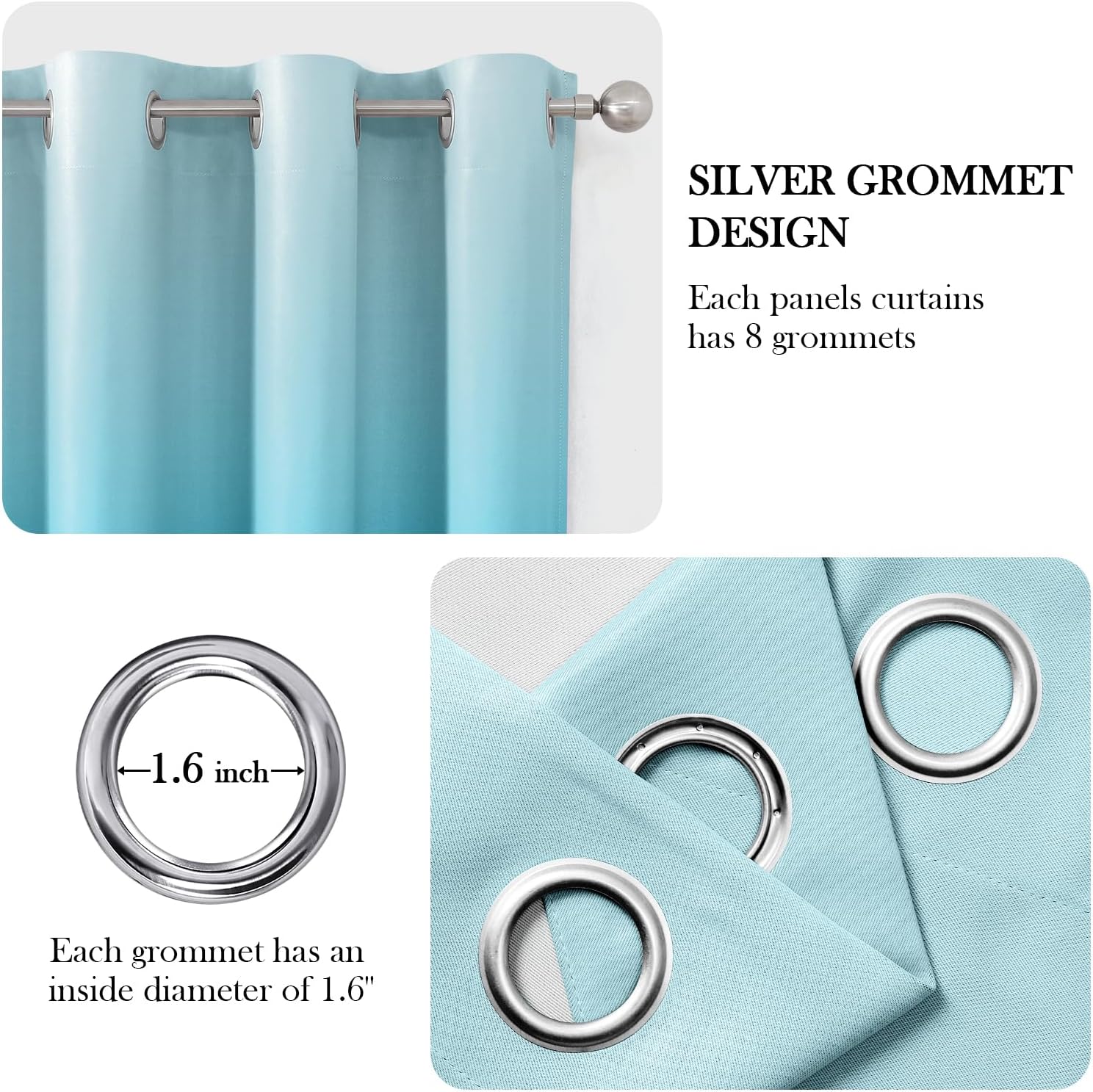 Pair of 2 Shaded Curtains Terquise Ombre (Gradient Room Darkening Thermal Insulated Energy Saving Grommet Drapes for Living Room/Bedroom)