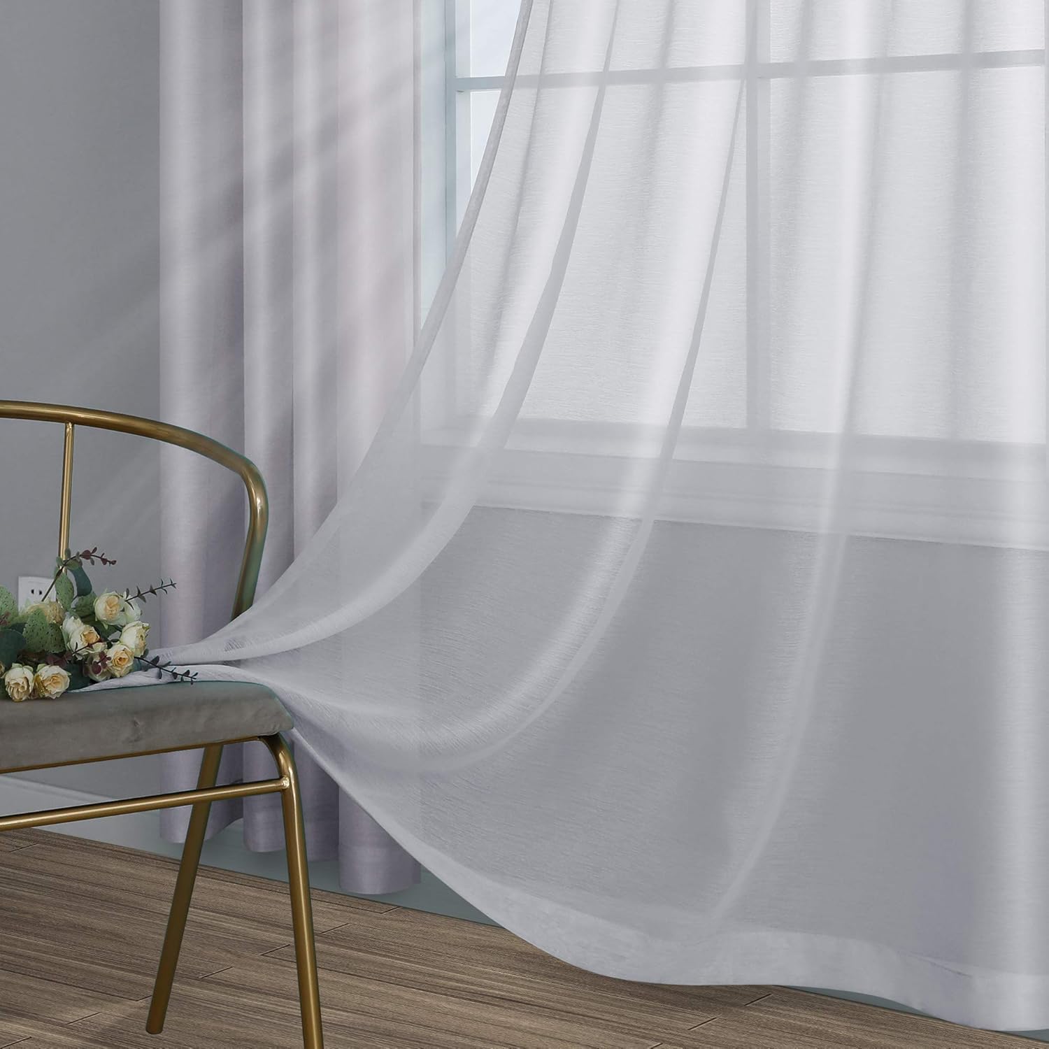 Pair of Silver Sheer Curtains for Living Room Bedroom Custom Length