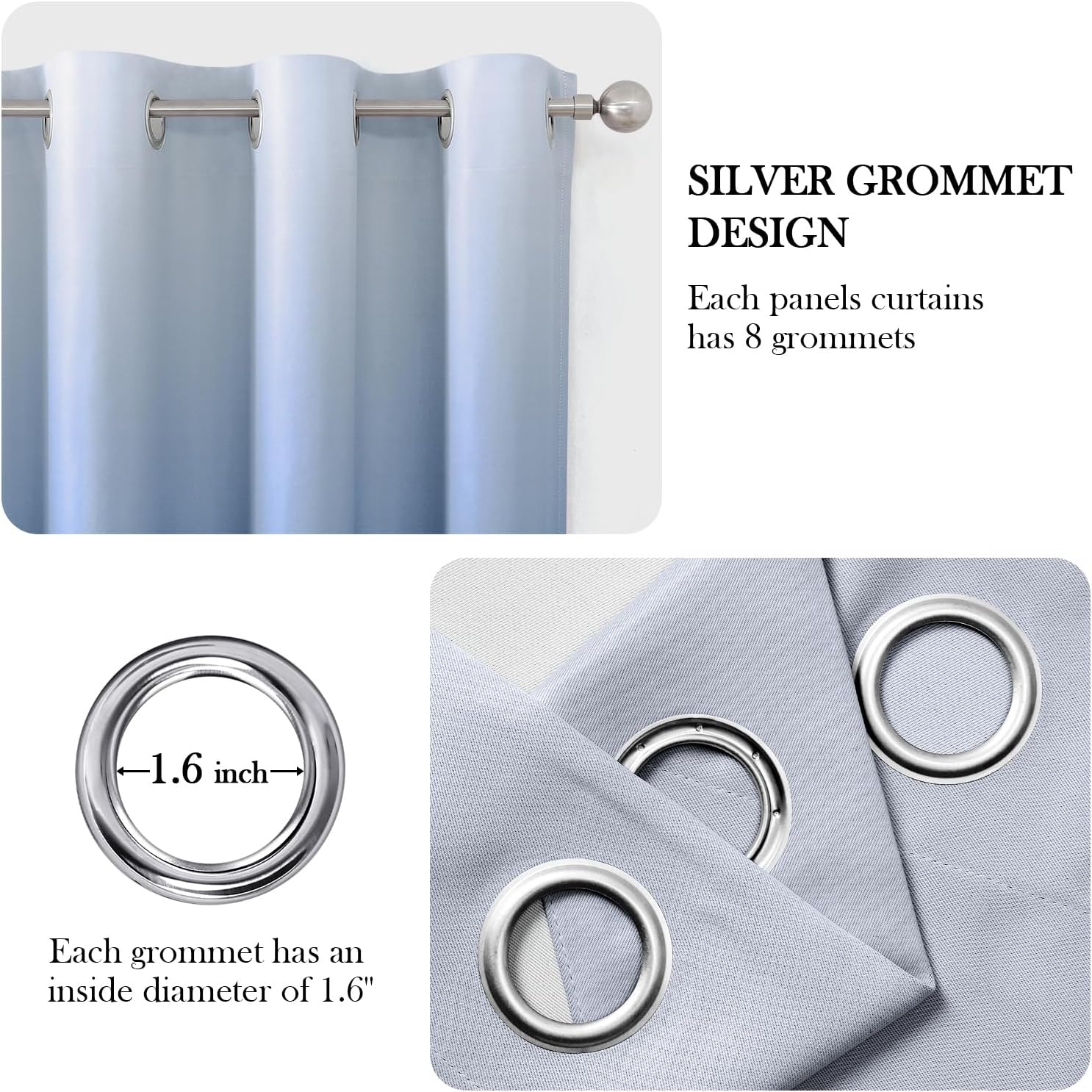 Pair of 2 Shaded Curtains Blue Ombre (Gradient Room Darkening Thermal Insulated Energy Saving Grommet Drapes for Living Room/Bedroom)