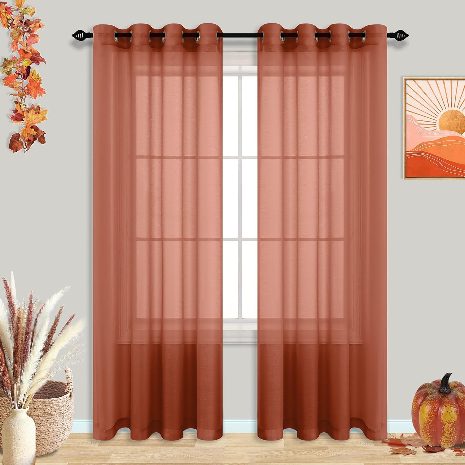 Pair of Terracotta Curtains for Living Room Bedroom Custom Length