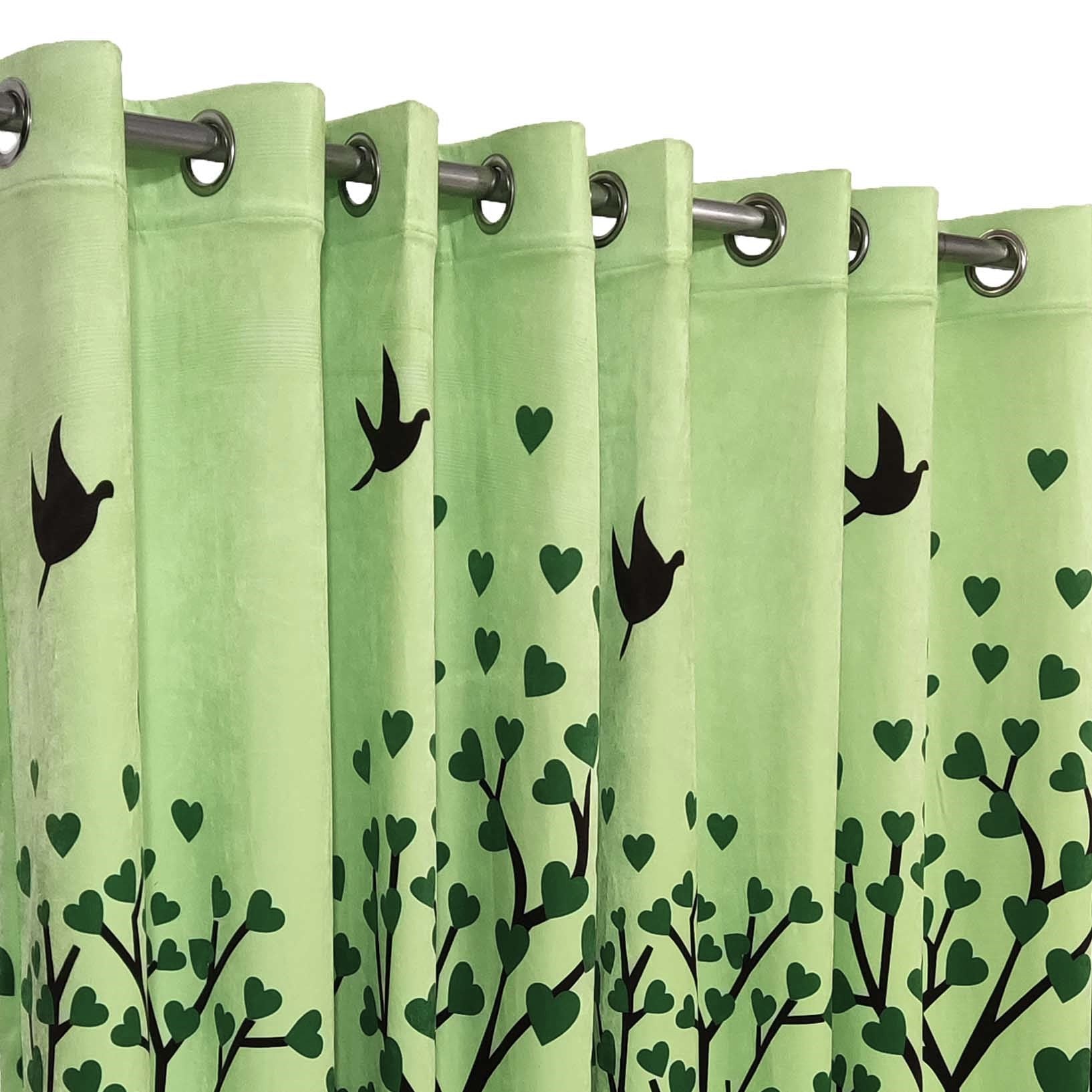 Pair of Digital Printed Curtains Green Hearts Tree