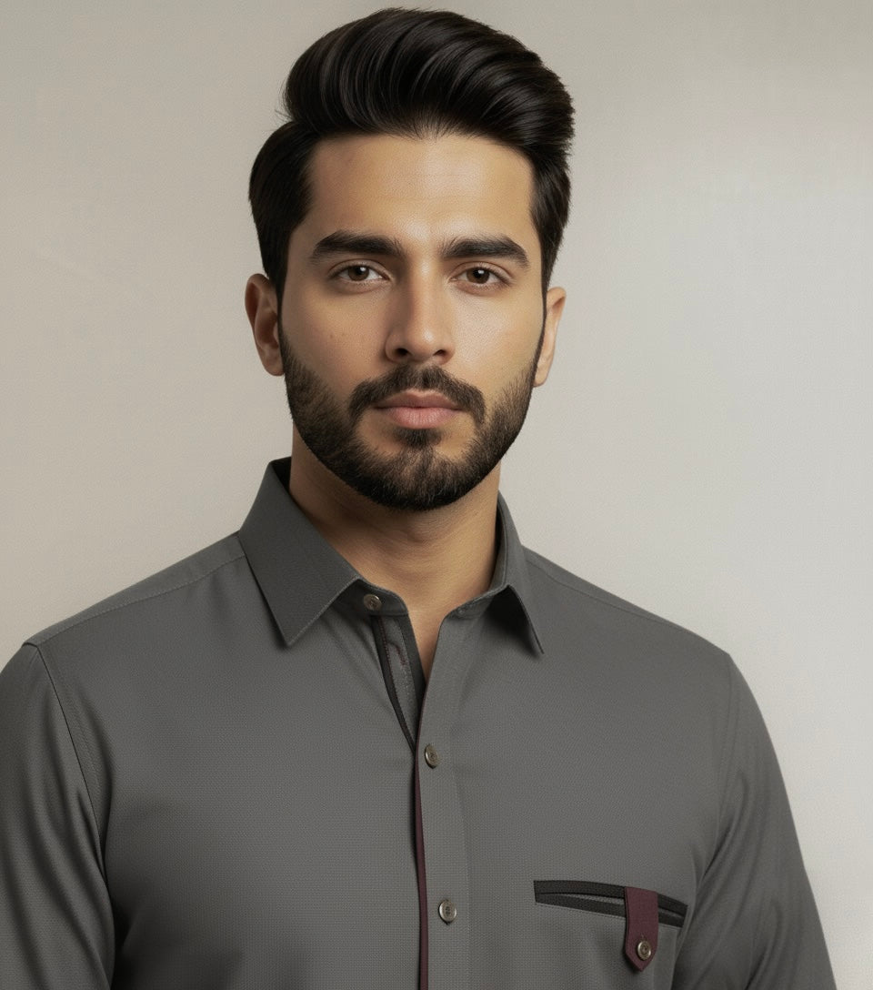 Olive Grey Designer’s Shalwar Kameez Stitched