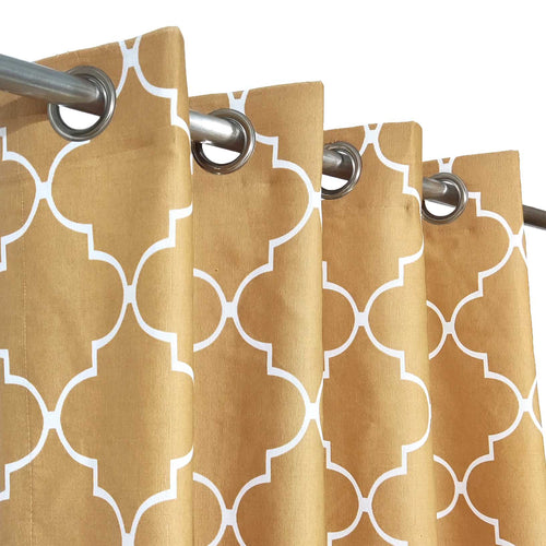 Mustard &  White Motif - Duck Cotton Curtain
