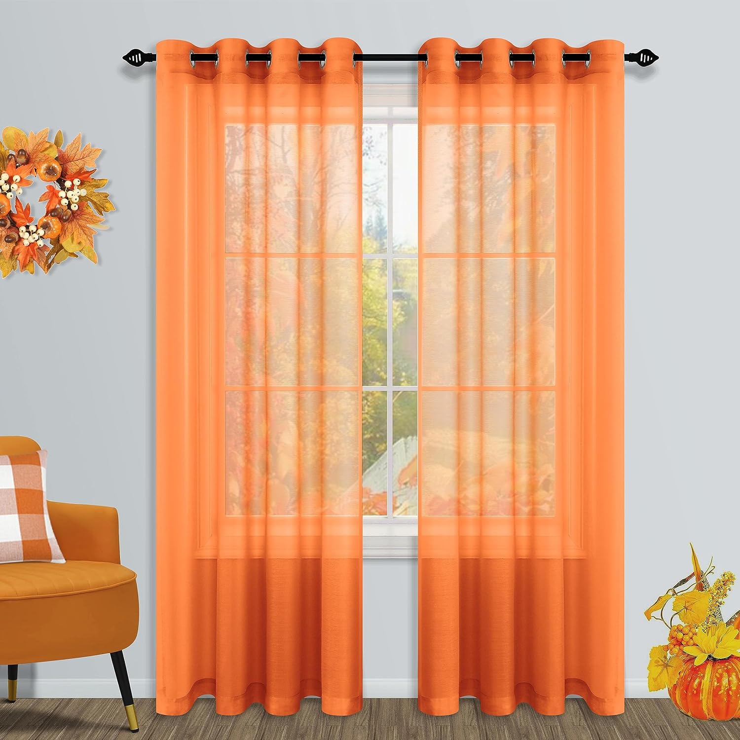 Pair of Orange Curtains for Living Room Bedroom Custom Length
