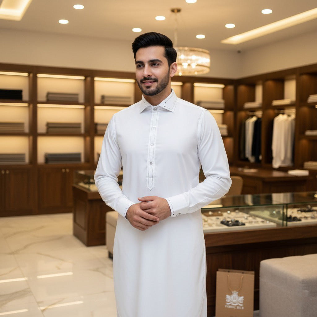 White Designer’s Shalwar Kameez Stitched