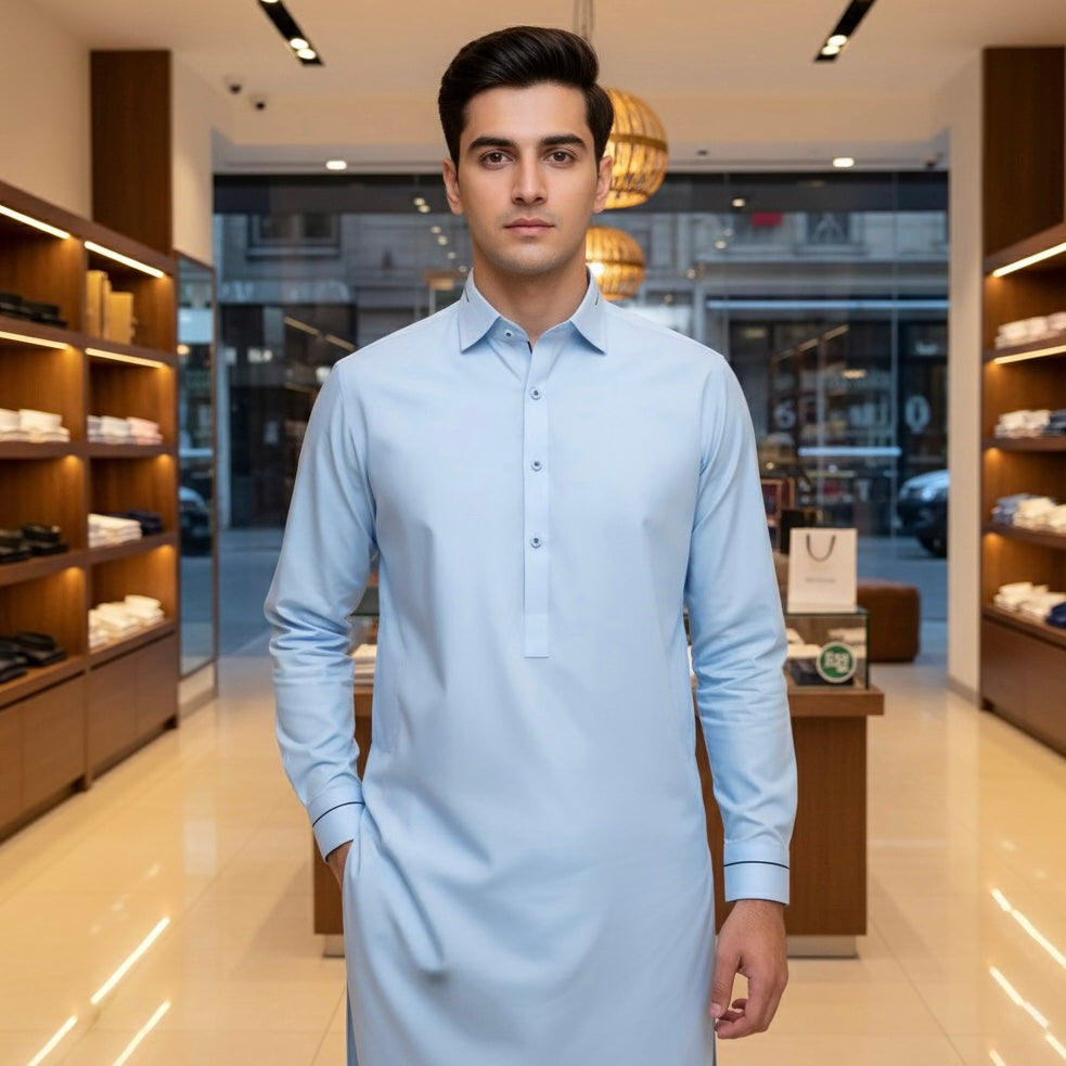 Sky Blue Designer’s Shalwar Kameez Stitched
