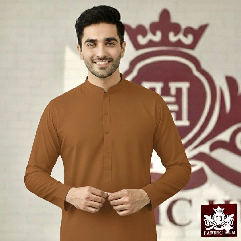 Imported Wash & Wear Mustard Brown Un-Stitched