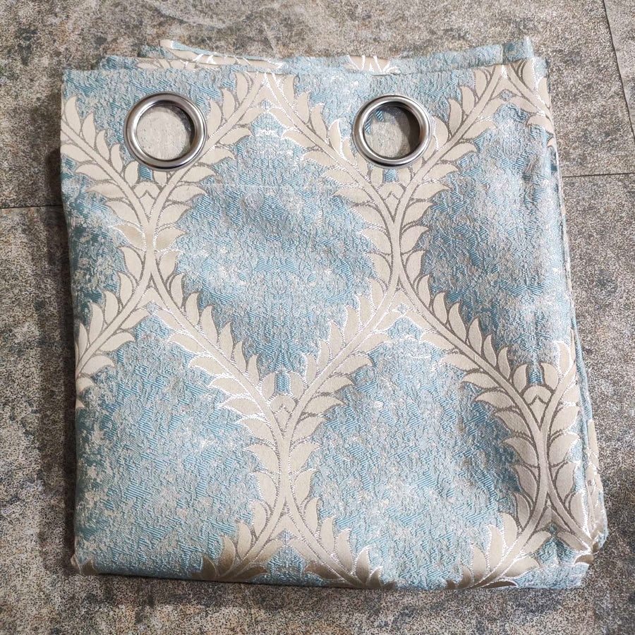 Thick Viscose Curtain Lite Turquoise & Gold on Off-White