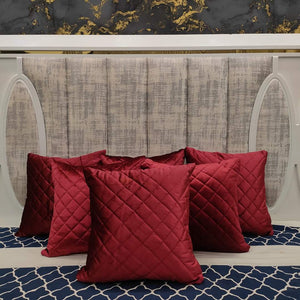 Pair of Quilted Velvet Cushion Covers Red