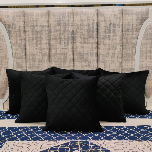 Pair of Quilted Velvet Cushion Covers Black