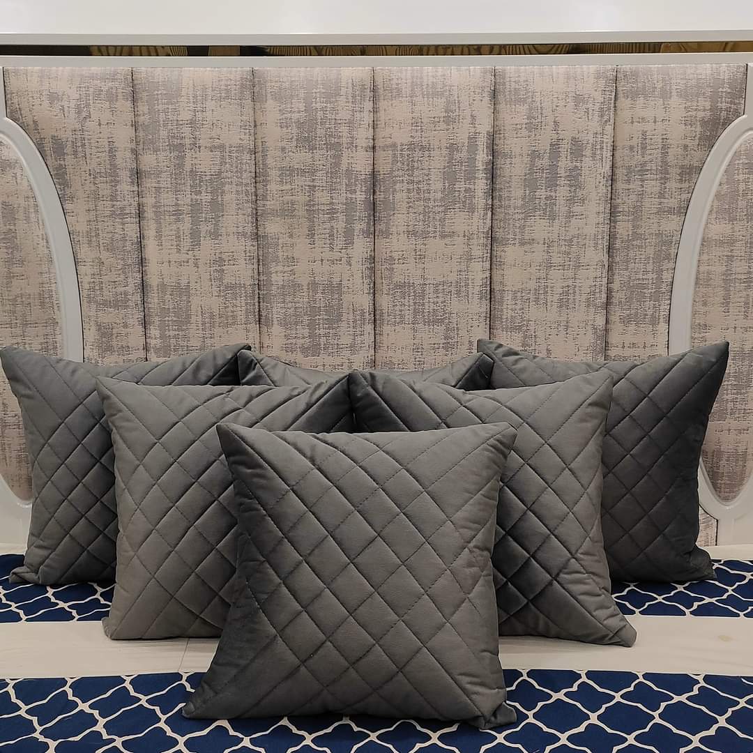 Pair of Quilted Velvet Cushion Covers (16 x 16 Inches)