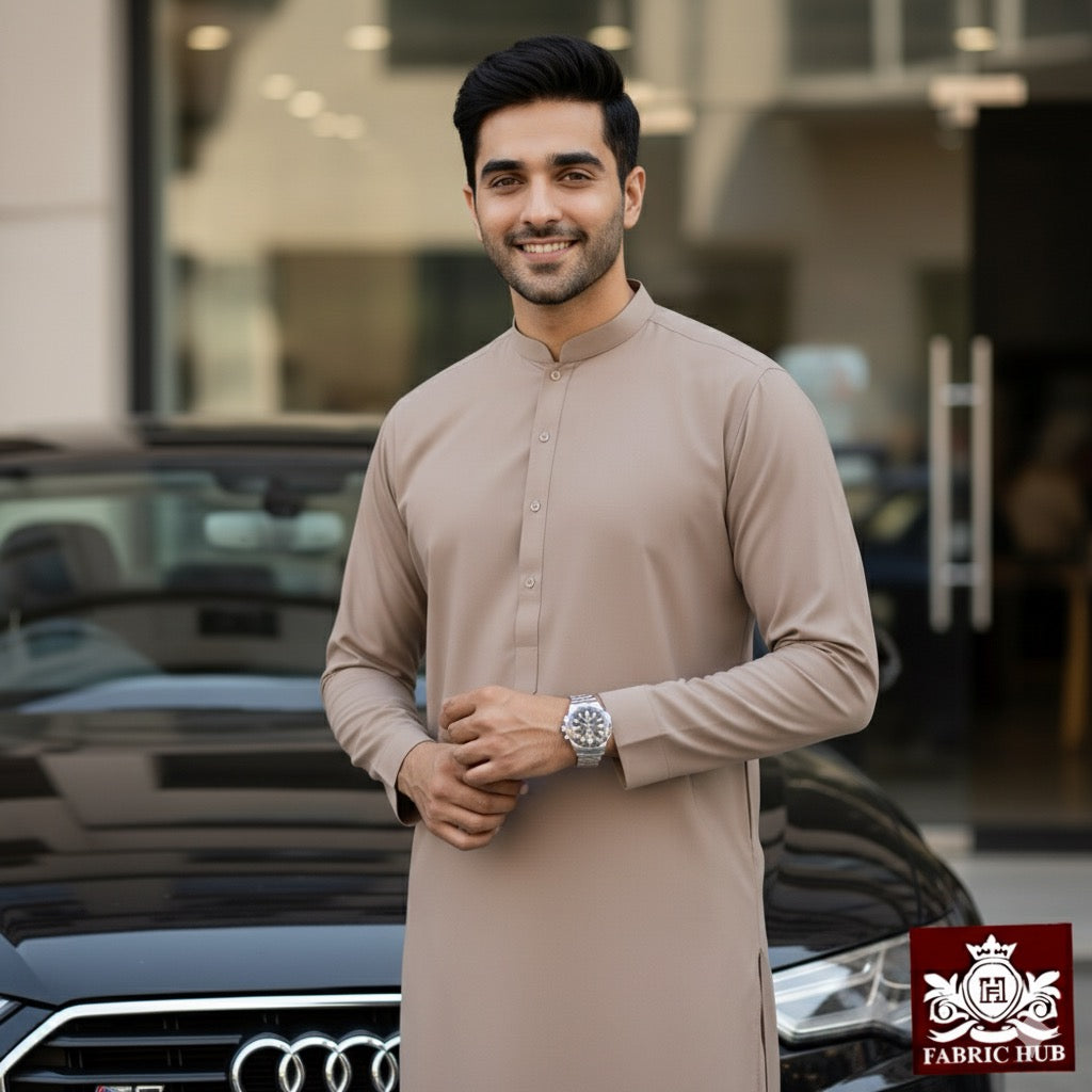Imported Wash & Wear Nuetral Brown Un-Stitched