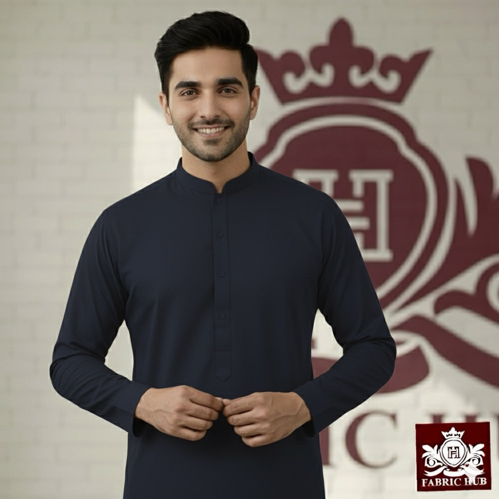 Imported Wash & Wear Navy Blue Un-Stitched