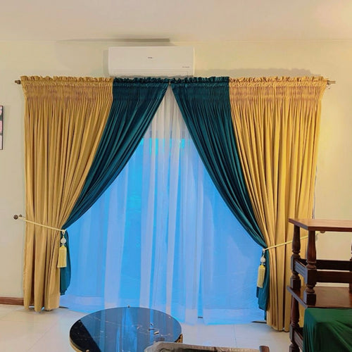 Pair of Luxury Velvet Curtains With Tie Belts and Beads