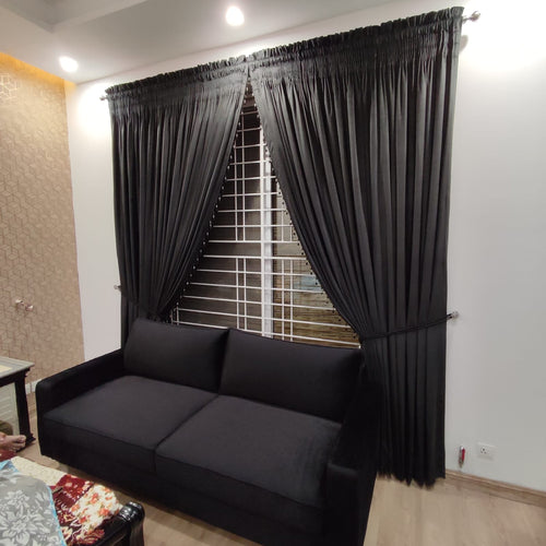 Pair of Luxury Combination Velvet Curtains With Tie Belts and Beads