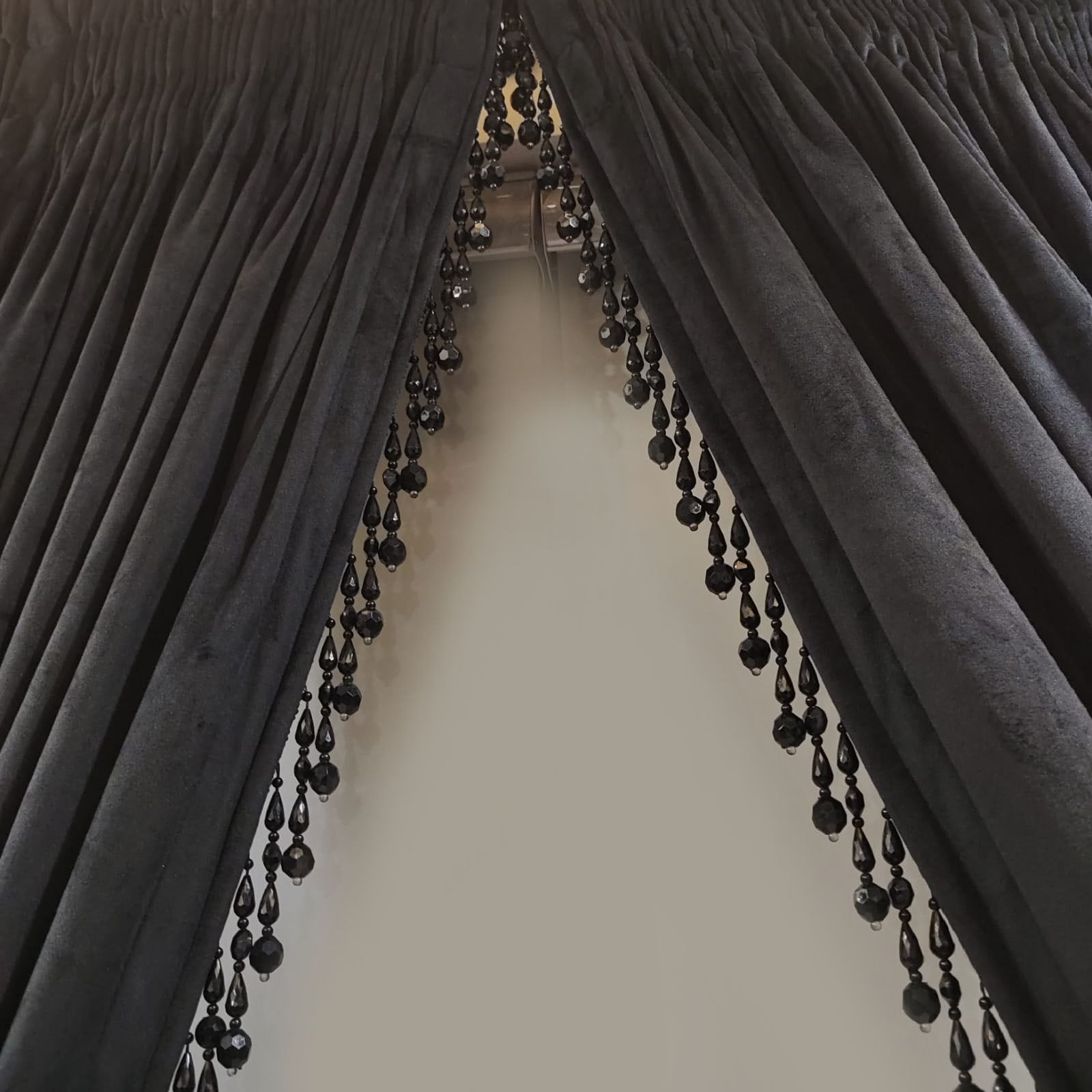 Pair of Luxury Velvet Curtains With Tie Belts and Beads