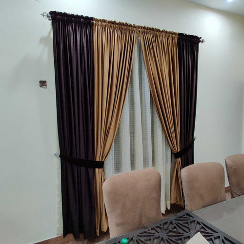 Pair of Luxury Combination Velvet Curtains With Tie Belts