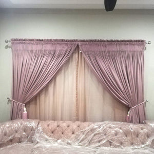 Pair of Luxury Velvet Curtains With Tie Belts and Beads
