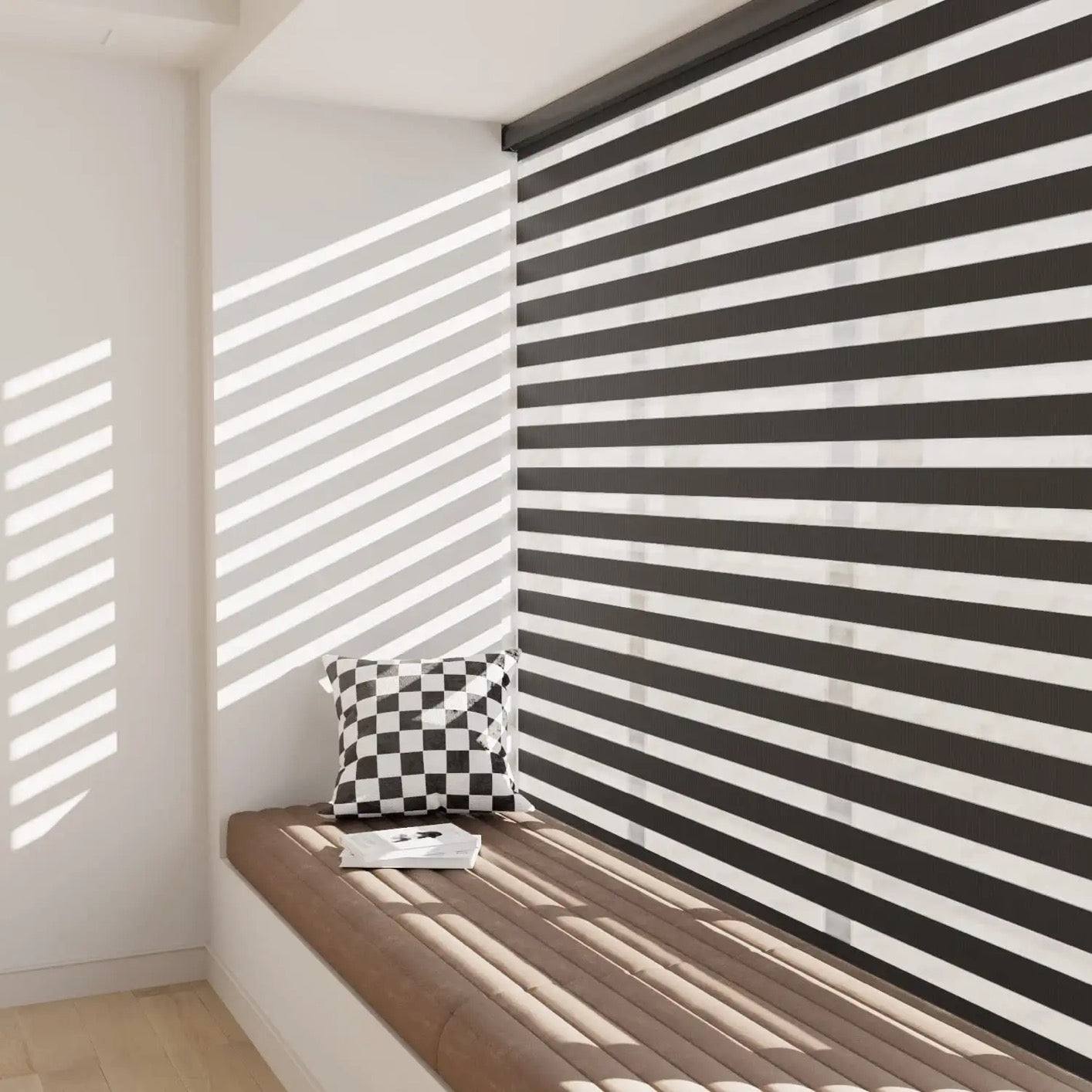 Roller Blinds Black and White Stripes Opaque @ Per Sq. feet