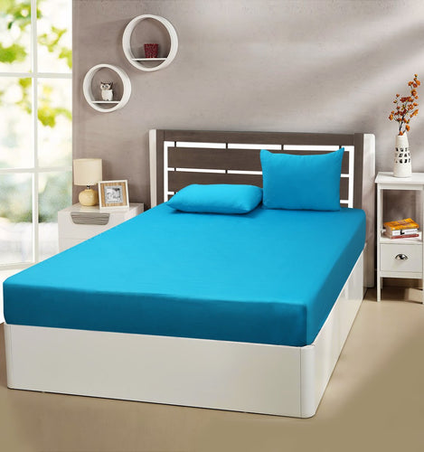 Plain Turquoise  Satin Fitted Bedsheet