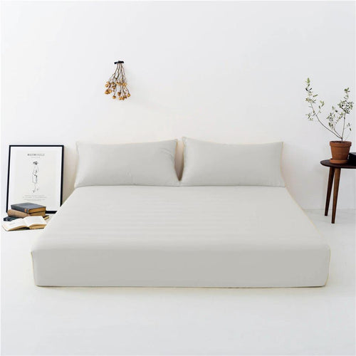 Plain Offwhite Cotton Fitted Bedsheet