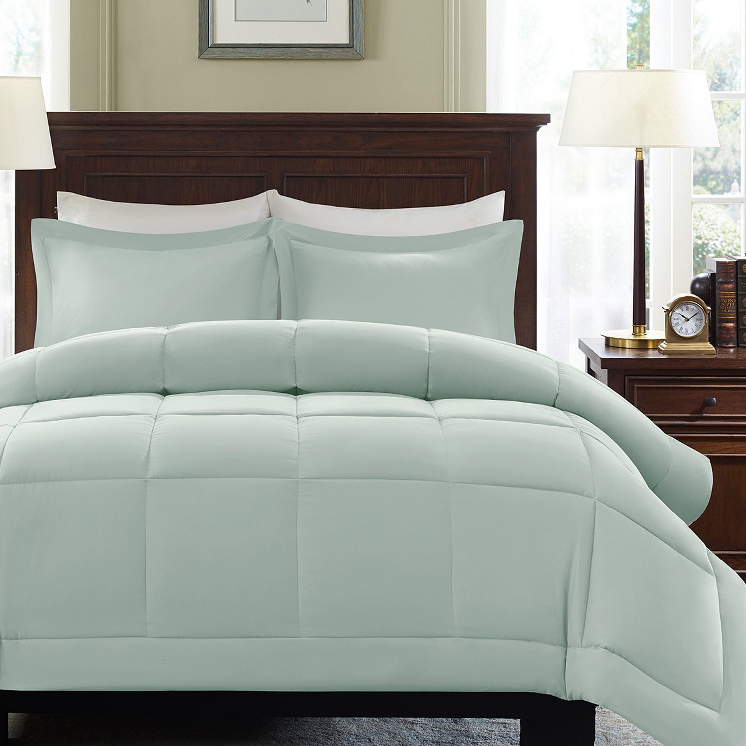 6 PCS COTTON SATIN BED SPREAD SET - SEA GREEN