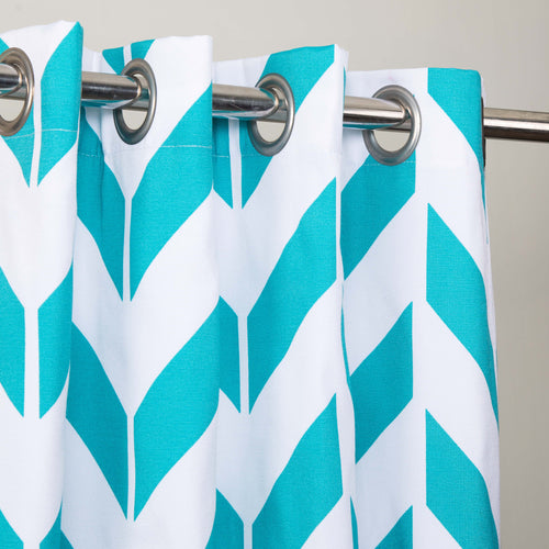 Turquoise  Zig Zag - Duck Cotton Curtain