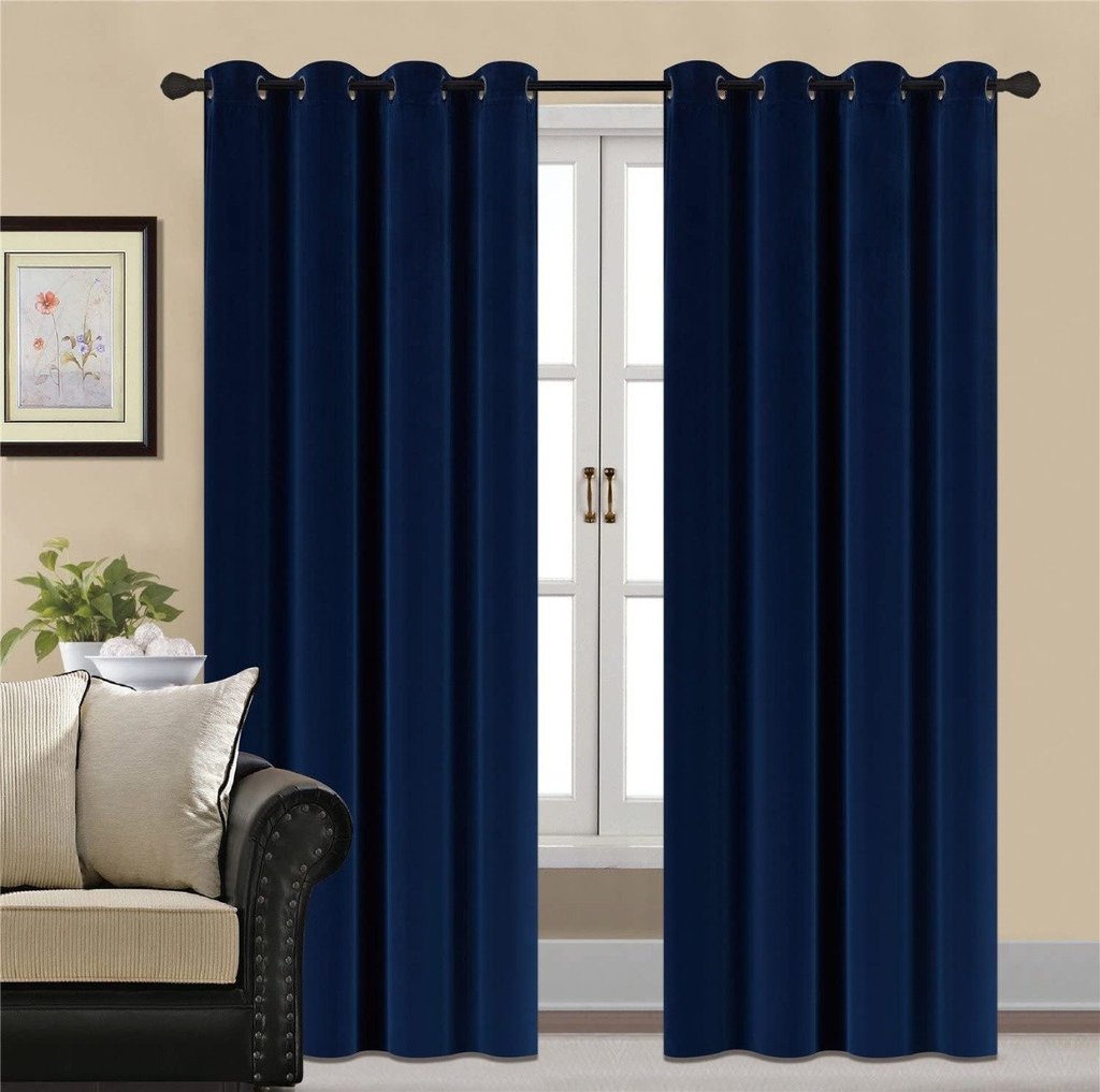 Plain Velvet Curtain Navy Blue