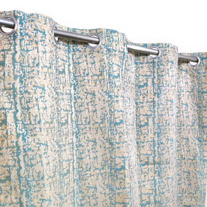 Thick Viscose Curtain Golden & Off-White On Turquoise Base