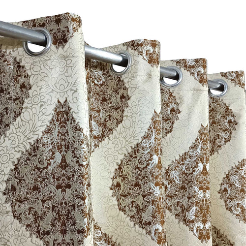 Thick Viscose Curtain Brown and Golden on Off-White