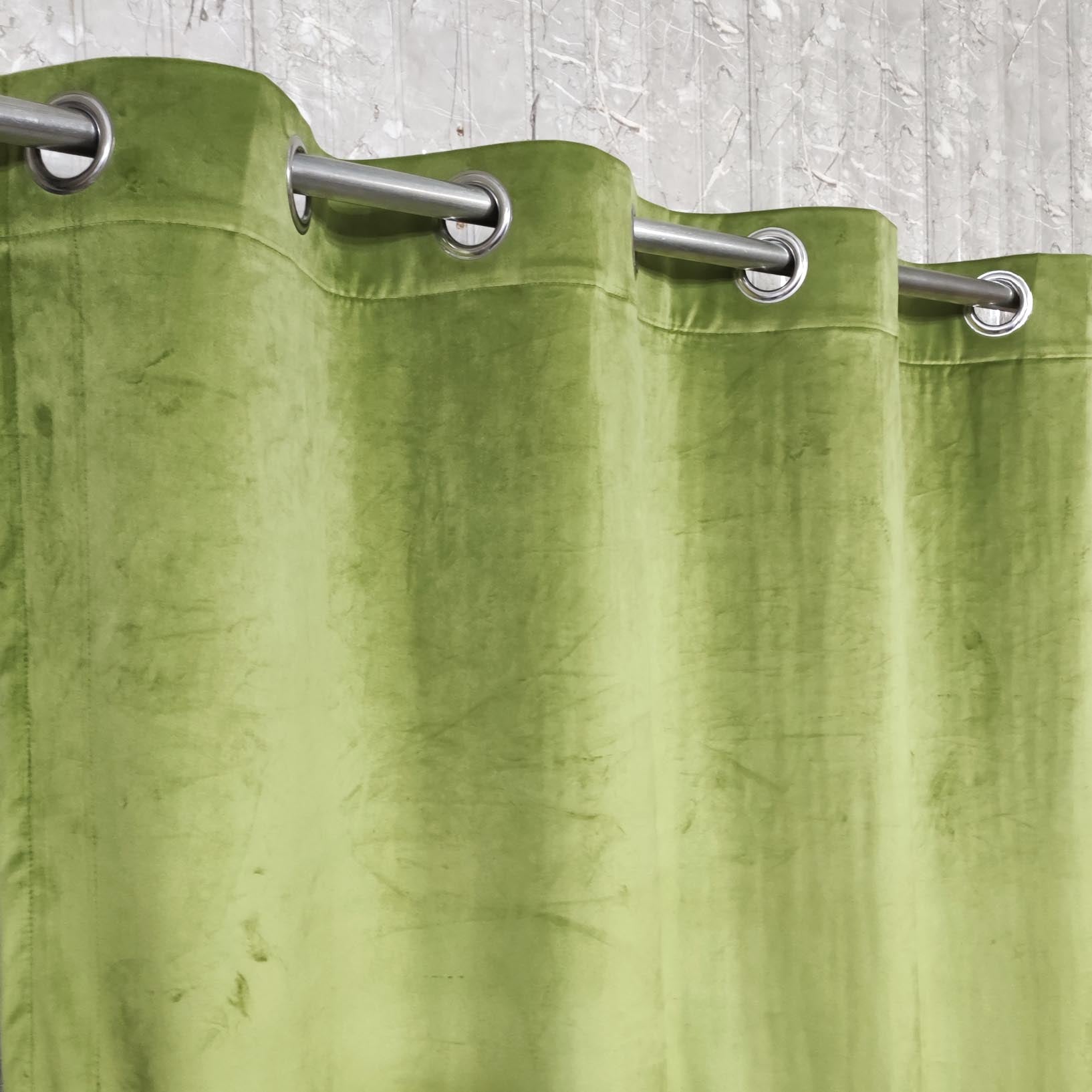 Pair of Plain Parrot Green Velvet Curtain(For 4-5 Feet Wide Window)