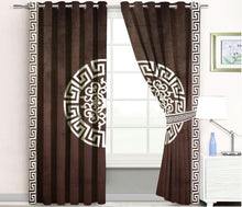Pair of Laser Cutwork Versace Velvet Curtains Off-White on Brown With Tie Belts