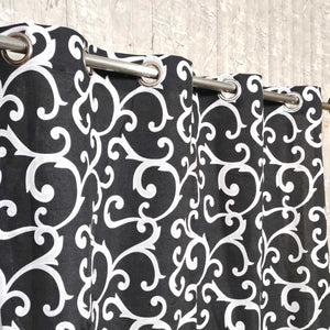Black Multi Motif Duck Cotton Curtain
