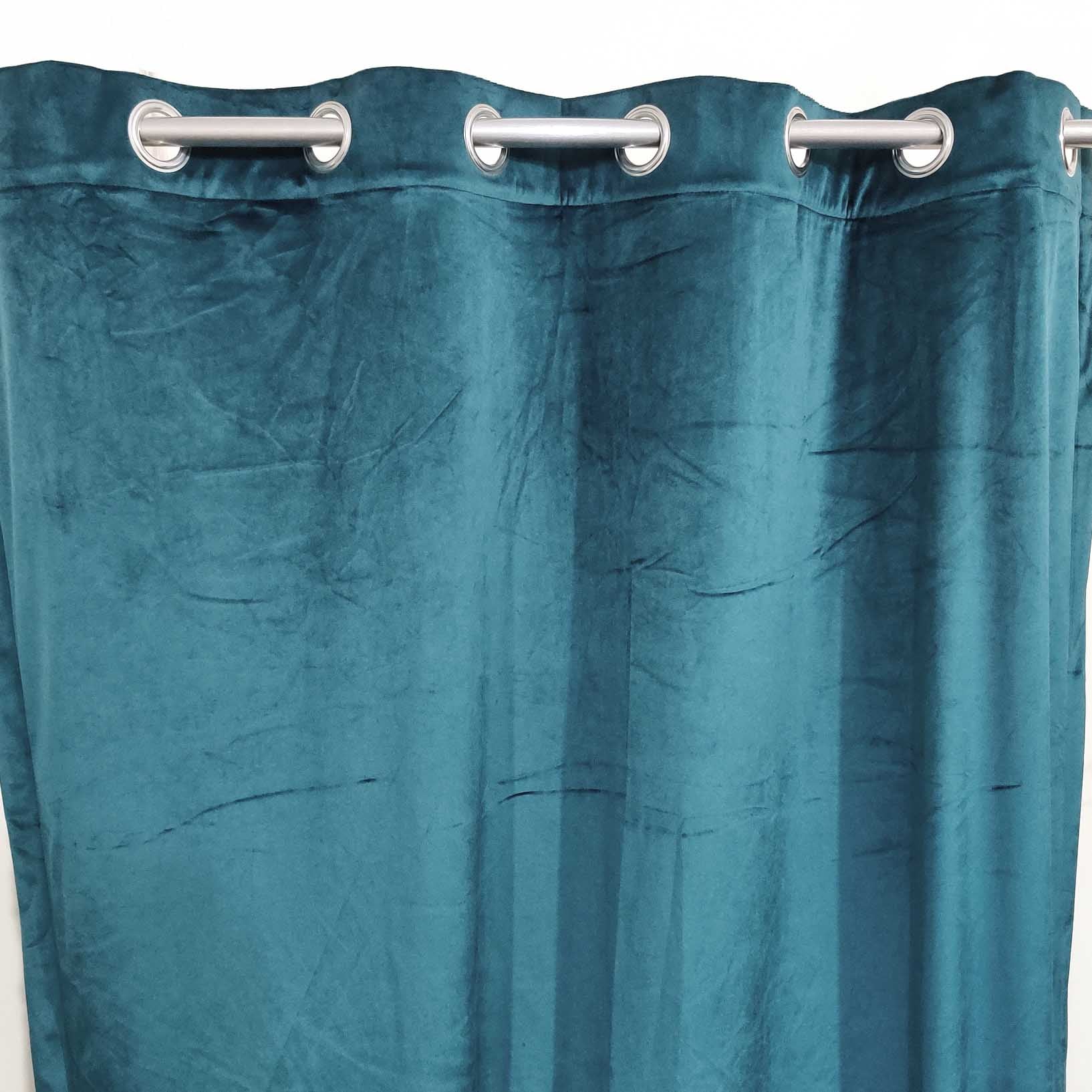 Set of Plain Velvet Curtain Teal Green With Matching Lining and 4 Matching Cushions
